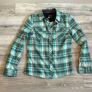 Marmot Women’s Plaid Flannel Button Down Shirt Green Teal Size S/P